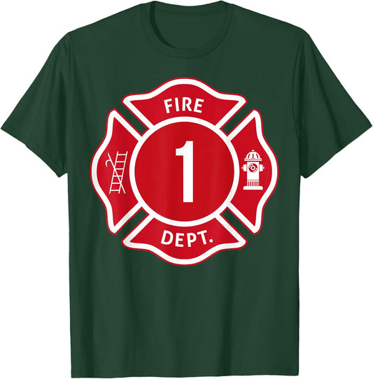 Kids Fire Truck 1st Birthday Boy Firefighter 1 Year Old T-Shirt - T-Shirt | Forest