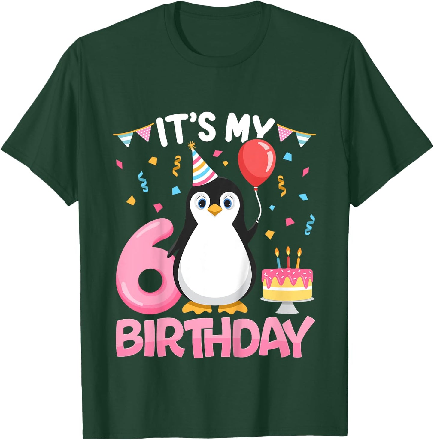 Penguin Birthday 6 Year Old Girl 6th Birthday Party Six T-Shirt - T-Shirt | Forest