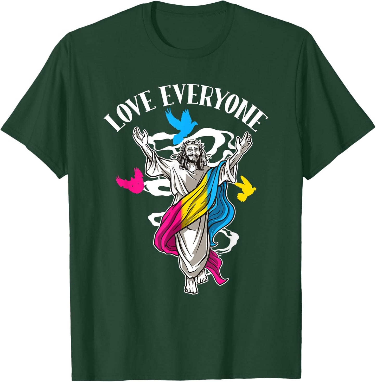 Love Everyone, Christian Pan Pride Jesus, Pansexual Love T-Shirt - T-Shirt | Forest