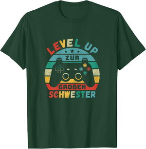 Level Up for Big Sister Birth Pregnant Girls Gamer , black, s T-Shirt - T-Shirt | Forest