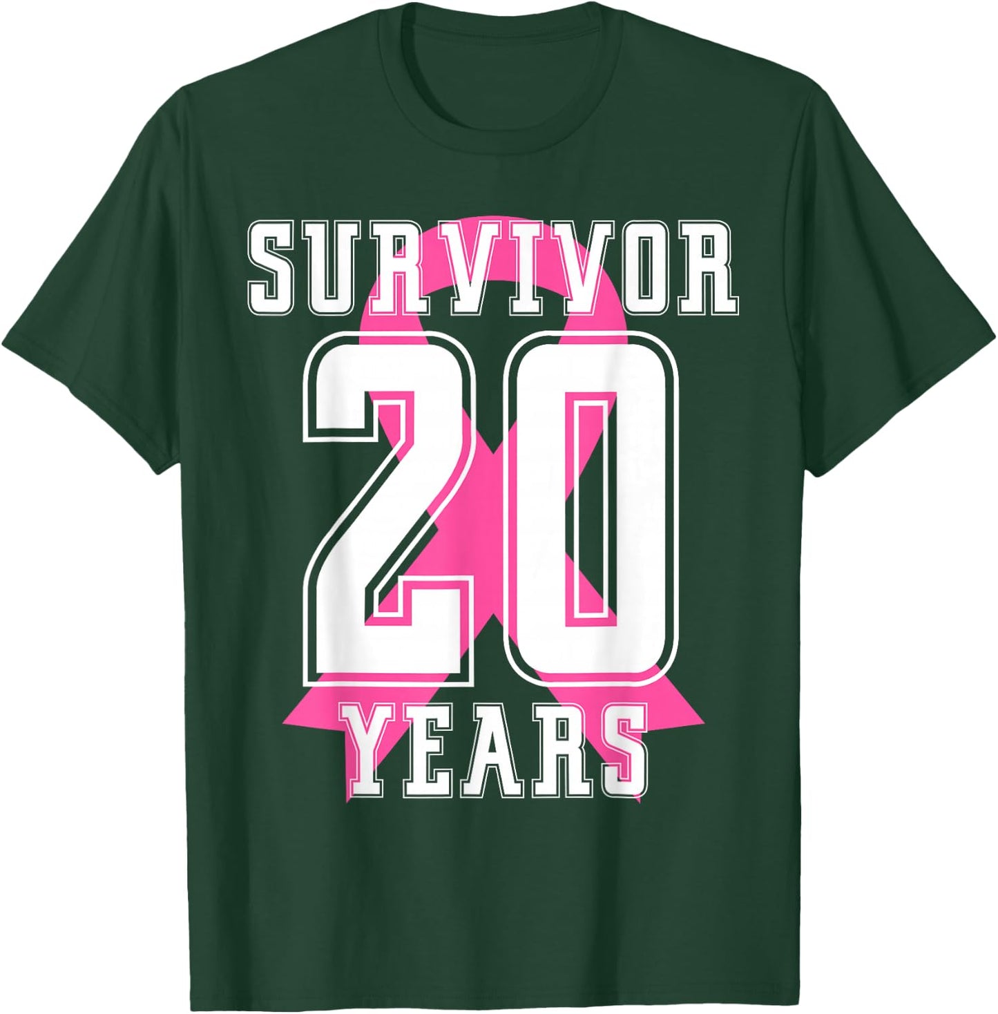 20 Years Free Survivor Breast Cancer Awareness Pink Ribbon T-Shirt - T-Shirt | Forest