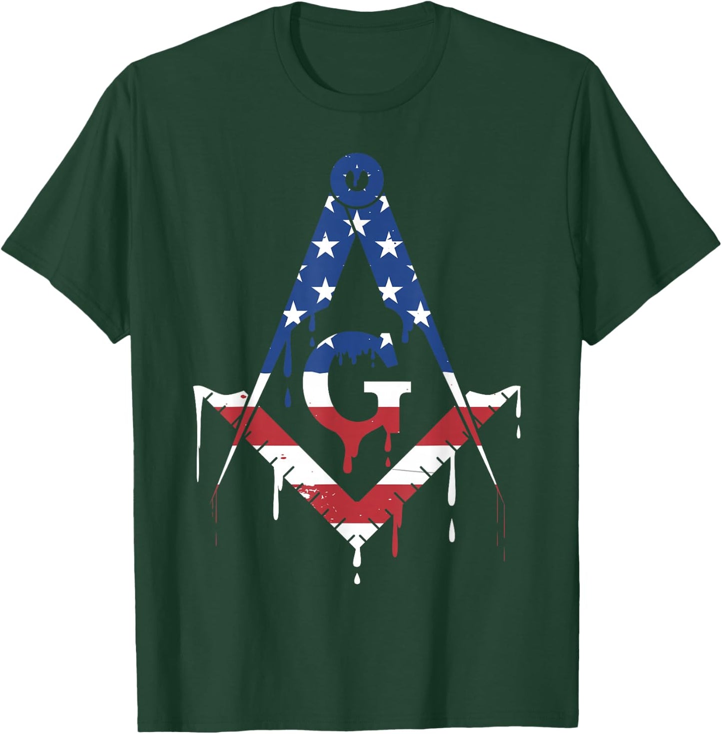 Freemason Masonic Freemasonry American Flag USA Drip T-Shirt - T-Shirt | Forest