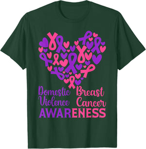 Domestic Violence & Breast Cancer Awareness Month Warrior T-Shirt - T-Shirt | Forest