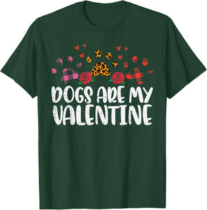 Dogs Are My Valentine Leopard Plaid Paw Valentines Day Women T-Shirt - T-Shirt | Forest
