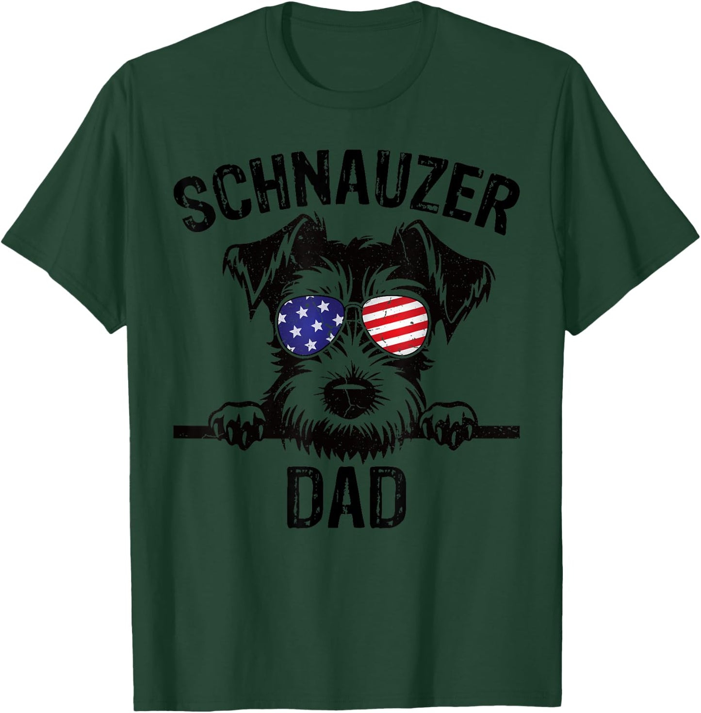 Schnauzer Dad Father Day Dog Wearing USA Flag Sunglasses T-Shirt - T-Shirt | Forest