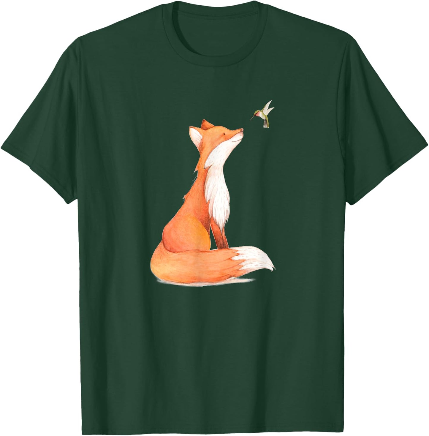 The Cute Fox And Hummingbird Vintage Retro Gift Lover T-Shirt - T-Shirt | Forest