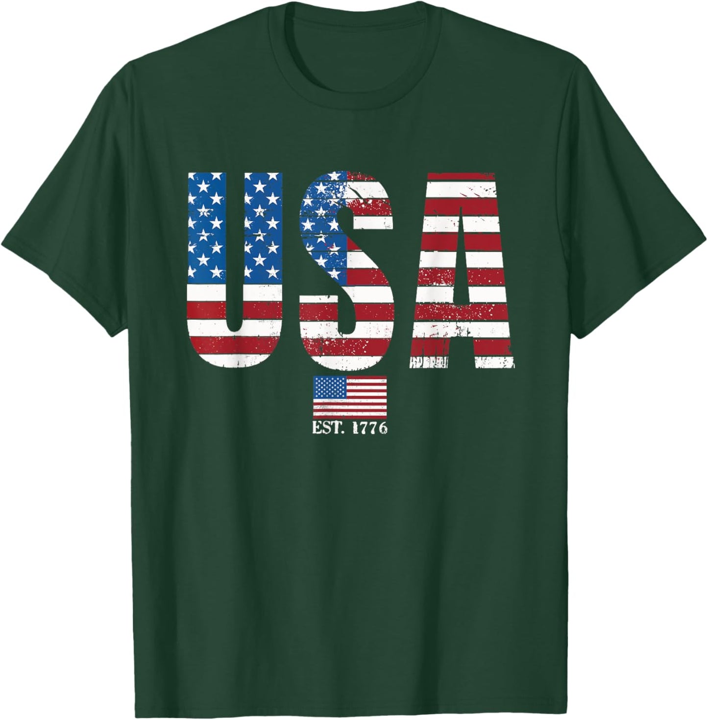 USA Patriotic American Flag 4th of July America Est 1776 T-Shirt - T-Shirt | Forest