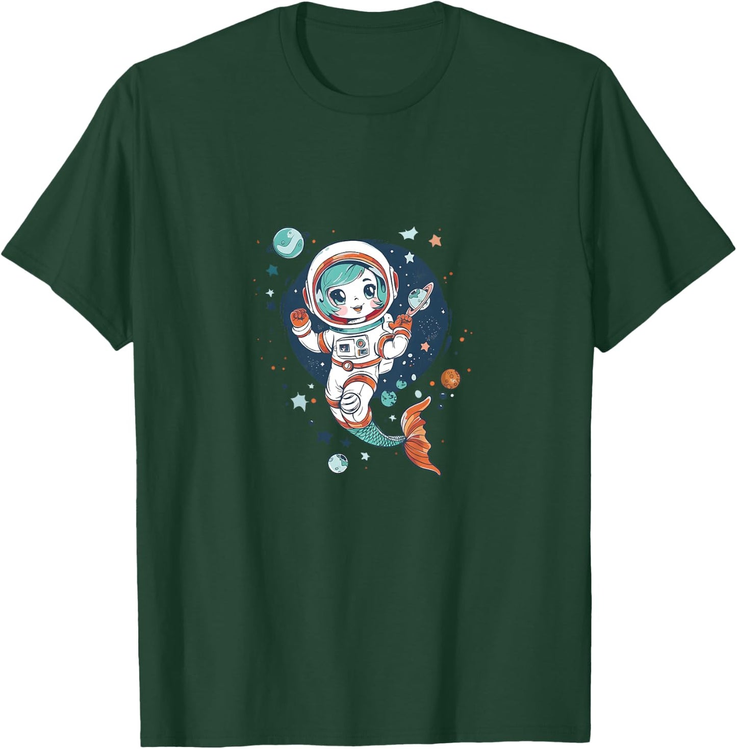 Cute Astronaut Mermaid in Space Funny Planetary Kids T-Shirt - T-Shirt | Forest