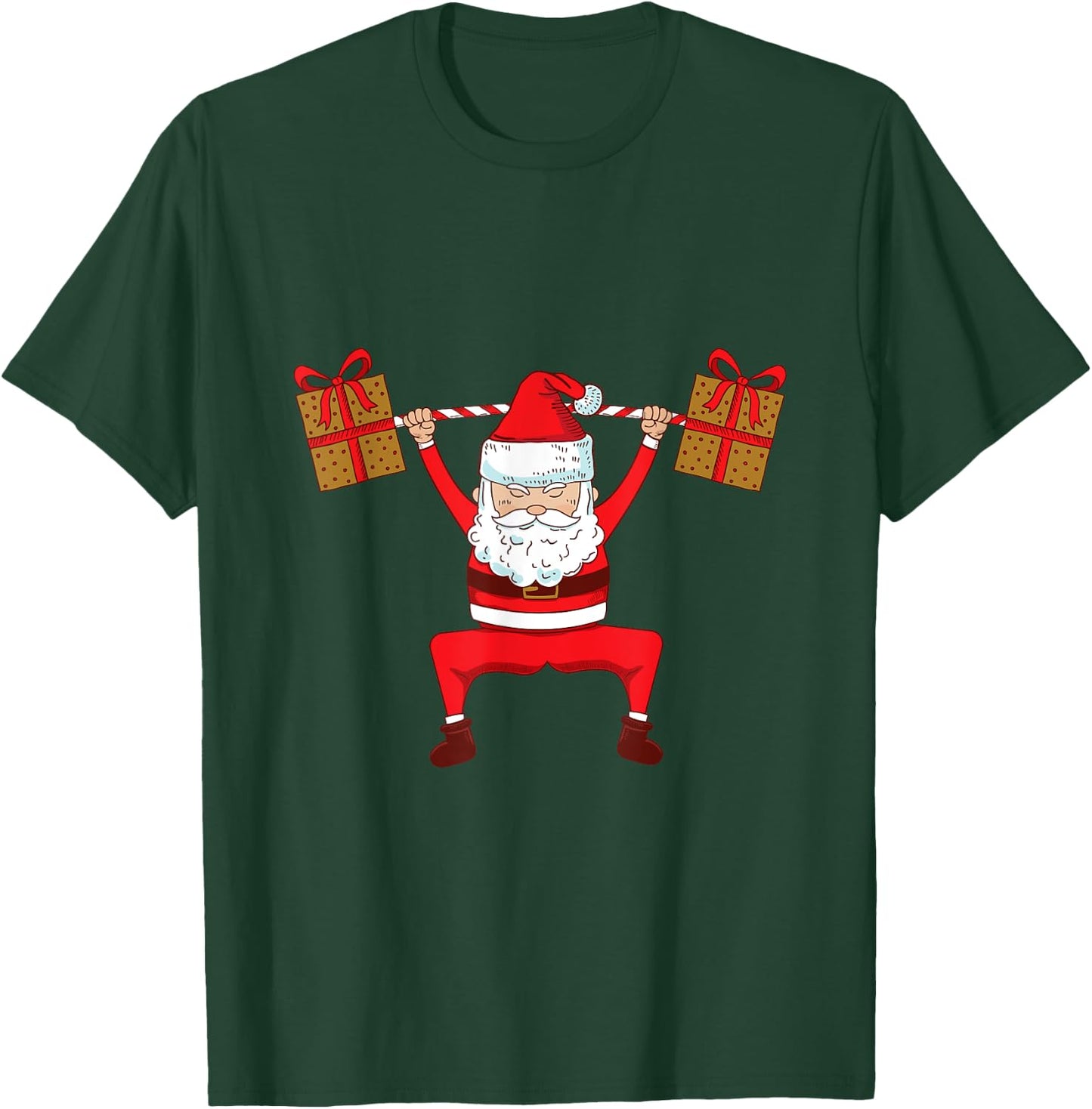 Santa Weight Lifting Christmas Exercise Gym T-Shirt - T-Shirt | Forest