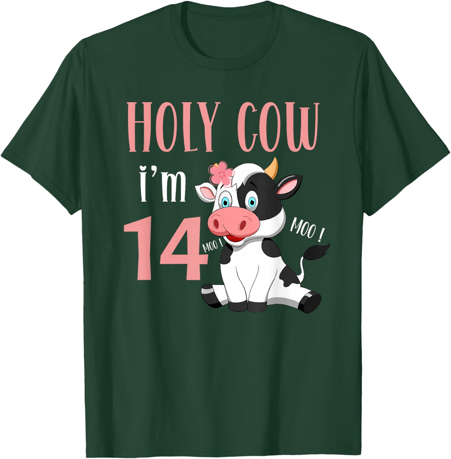 Holy Cow I'm 14 Cow Girl Birthday 14 Years Old T-Shirt - T-Shirt | Forest