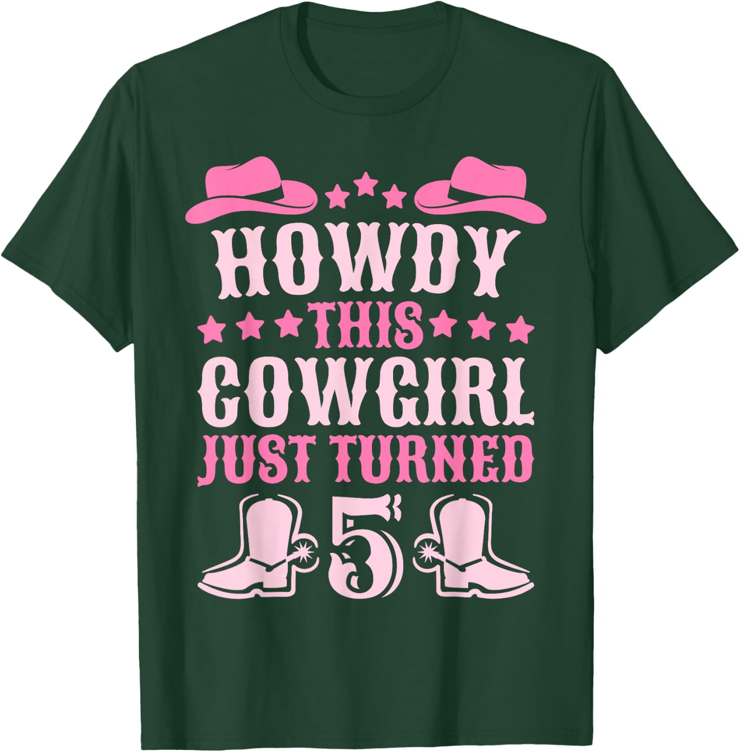 5yr Birthday Cowgirl Western 5 Year Old Girl 5th Birthday T-Shirt - T-Shirt | Forest