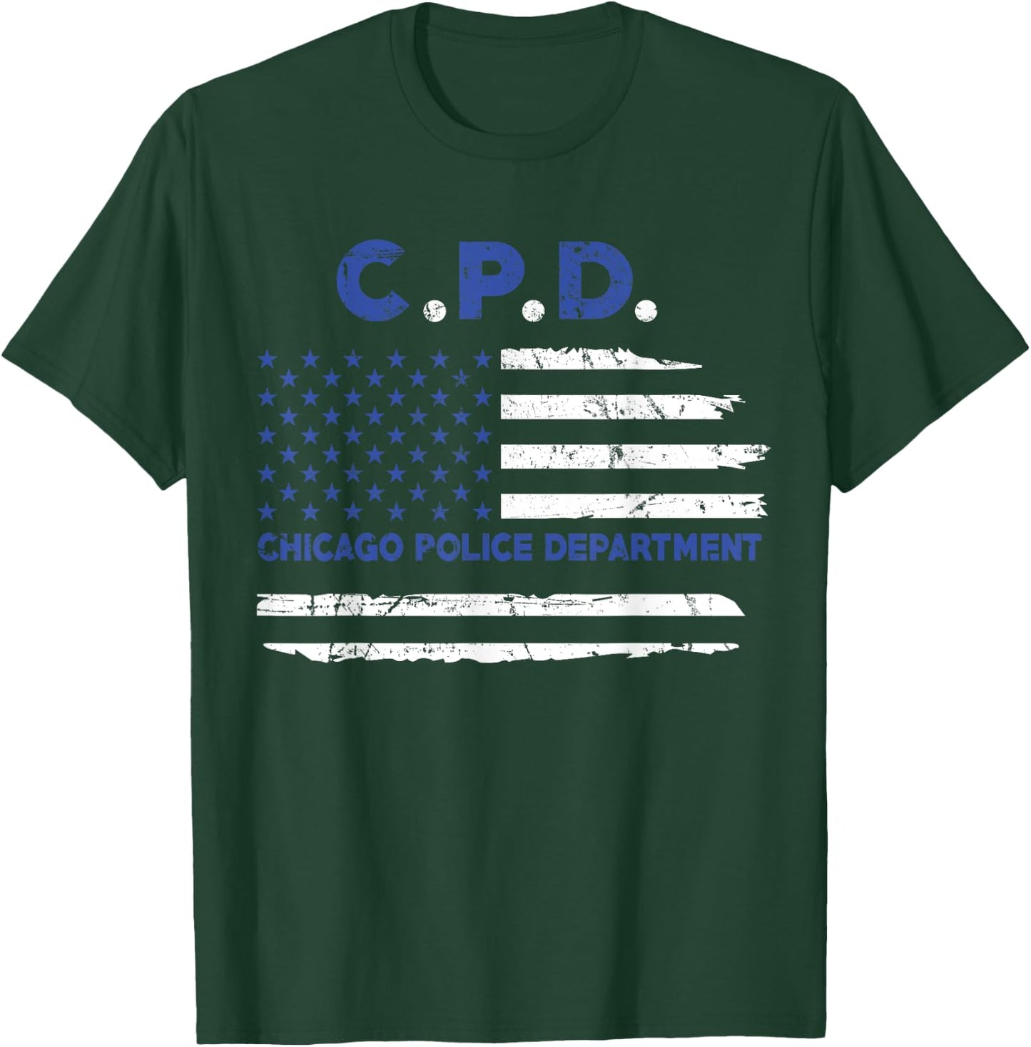 Chicago Police Officer American Flag Thin Blue Line Men T-Shirt - T-Shirt | Forest
