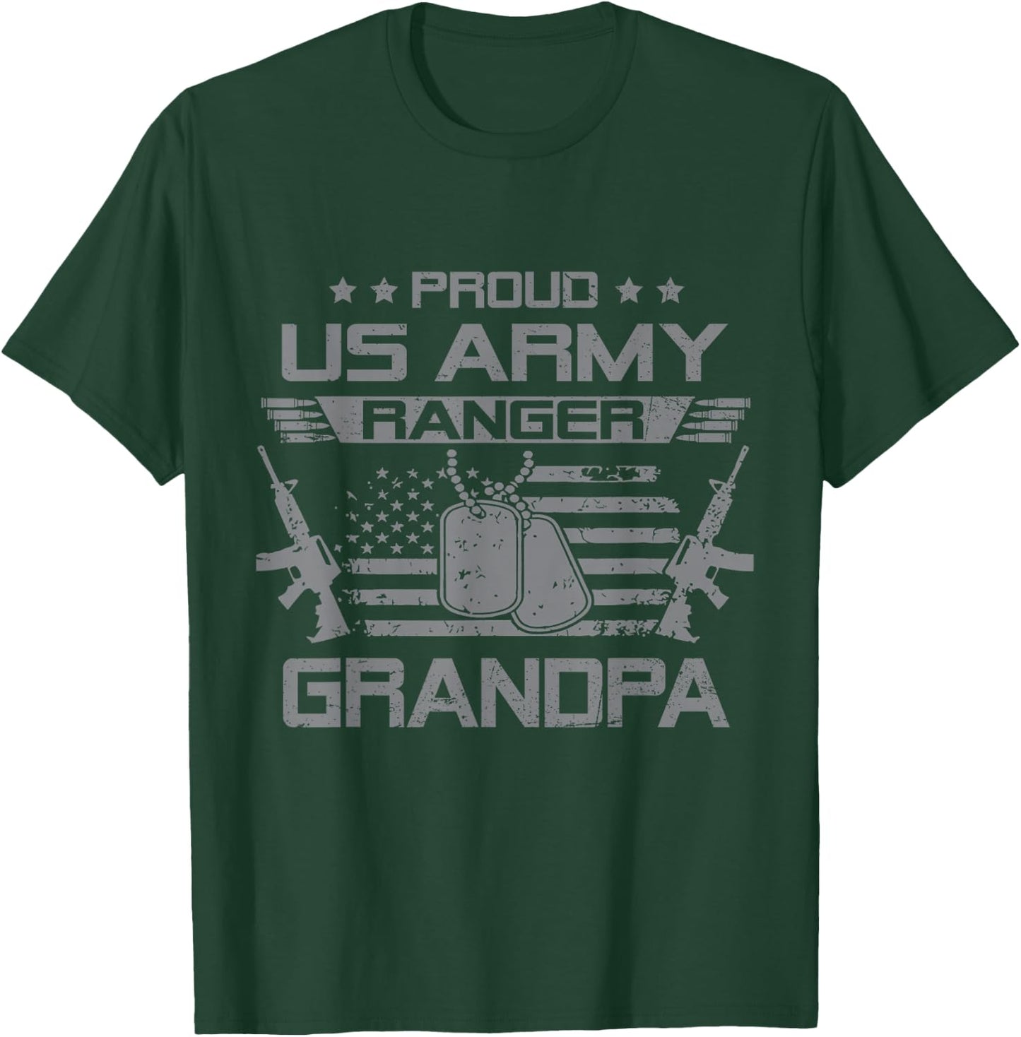 Proud US Army Ranger Grandpa Flag American USA Military T-Shirt - T-Shirt | Forest