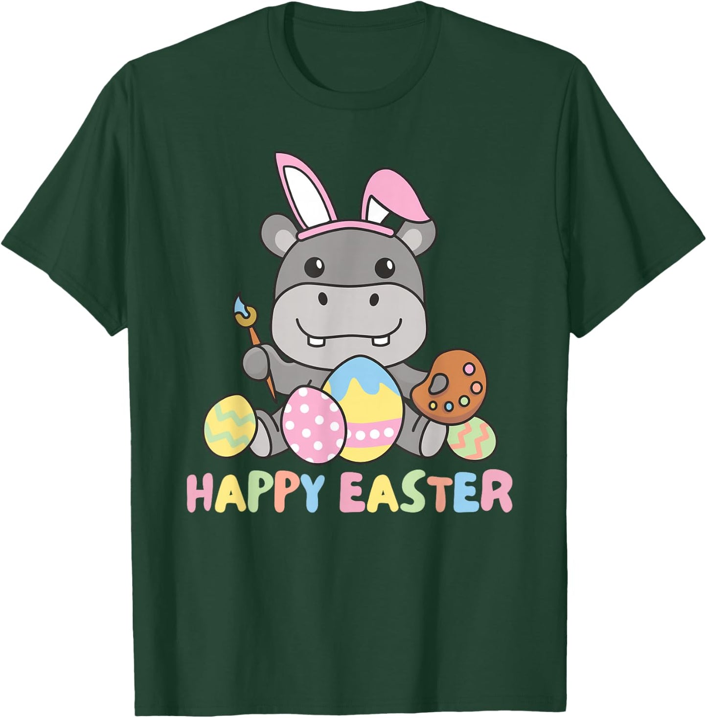 Happy Easter Cute Hippo For Easter With Easter Eggs T-Shirt - T-Shirt | Forest