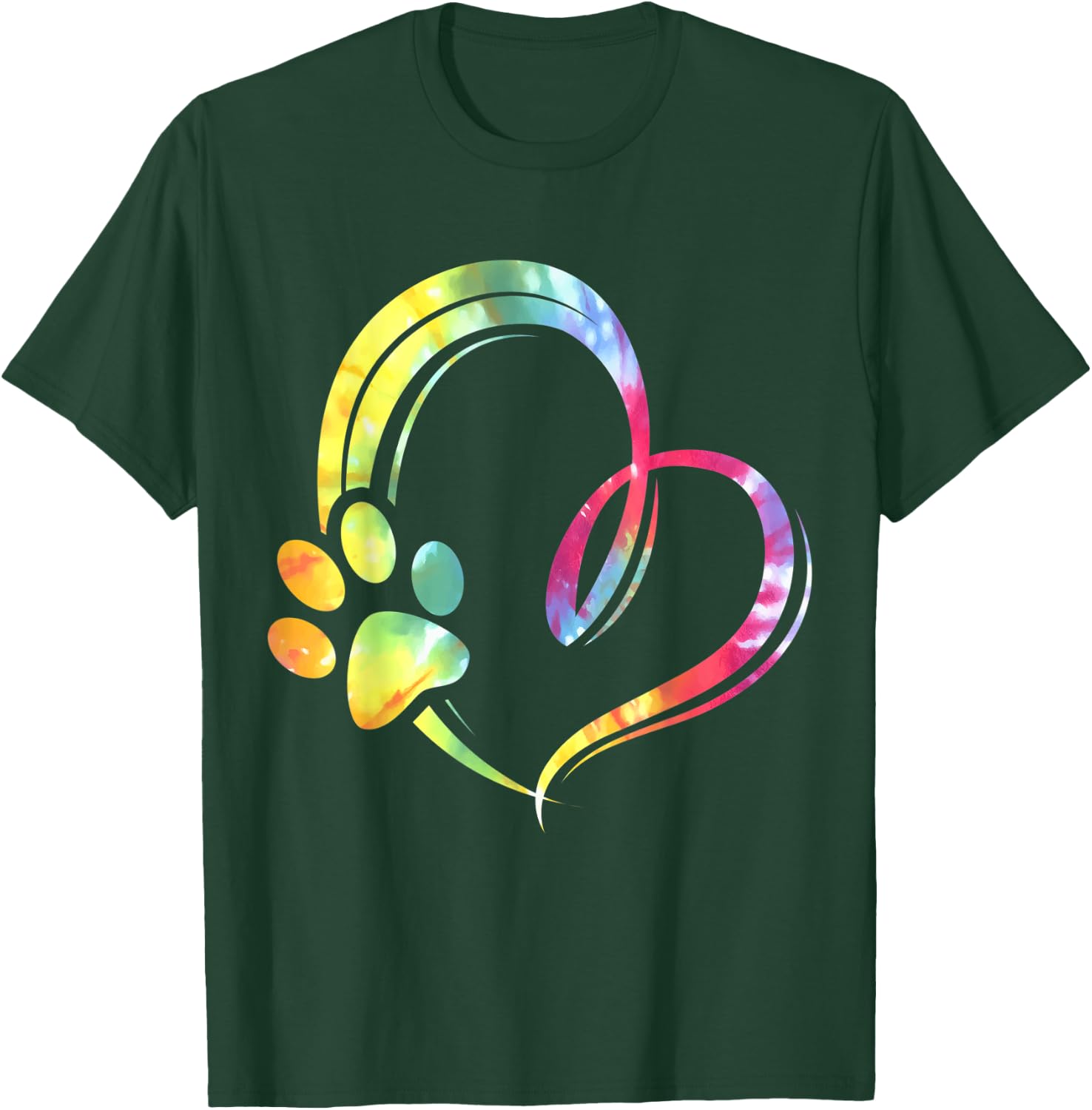 Watercolored Paw and Heart Design Dog Lover Women T-Shirt - T-Shirt | Forest