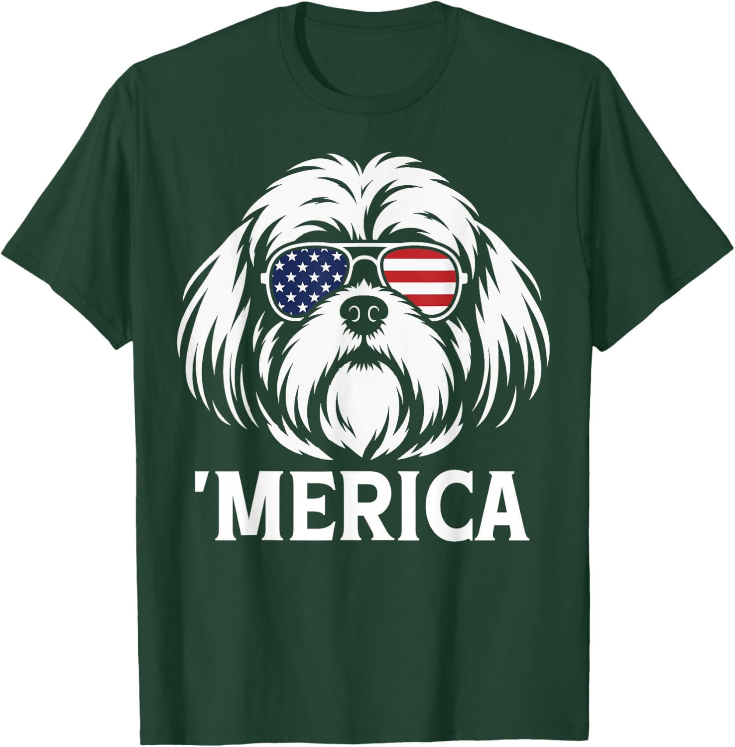 Patriotic Shih Tzu Dog 'Merica American Flag USA 4th of July T-Shirt - T-Shirt | Forest