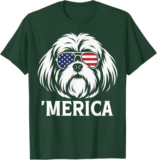 Patriotic Shih Tzu Dog 'Merica American Flag USA 4th of July T-Shirt - T-Shirt | Forest