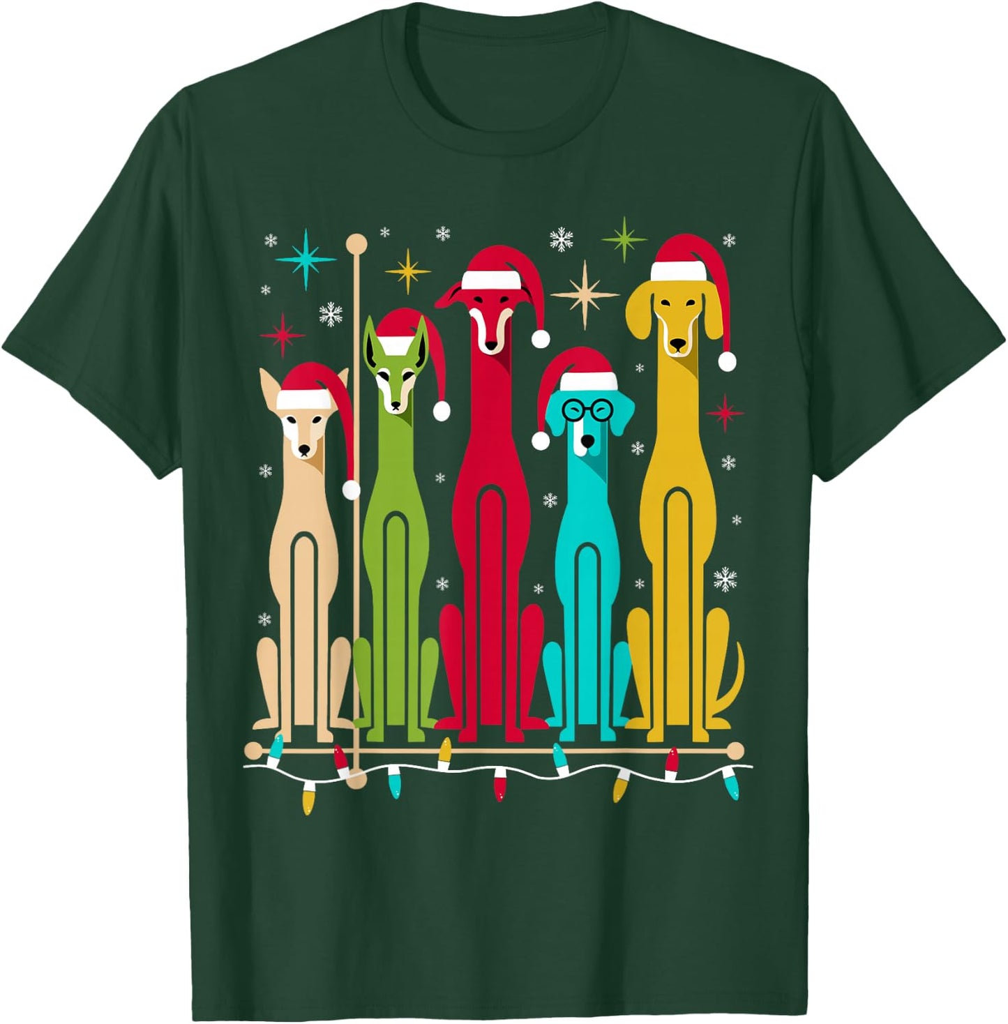 Retro Mid-Century Modern Dogs 50s 60s Style Christmas T-Shirt - T-Shirt | Forest