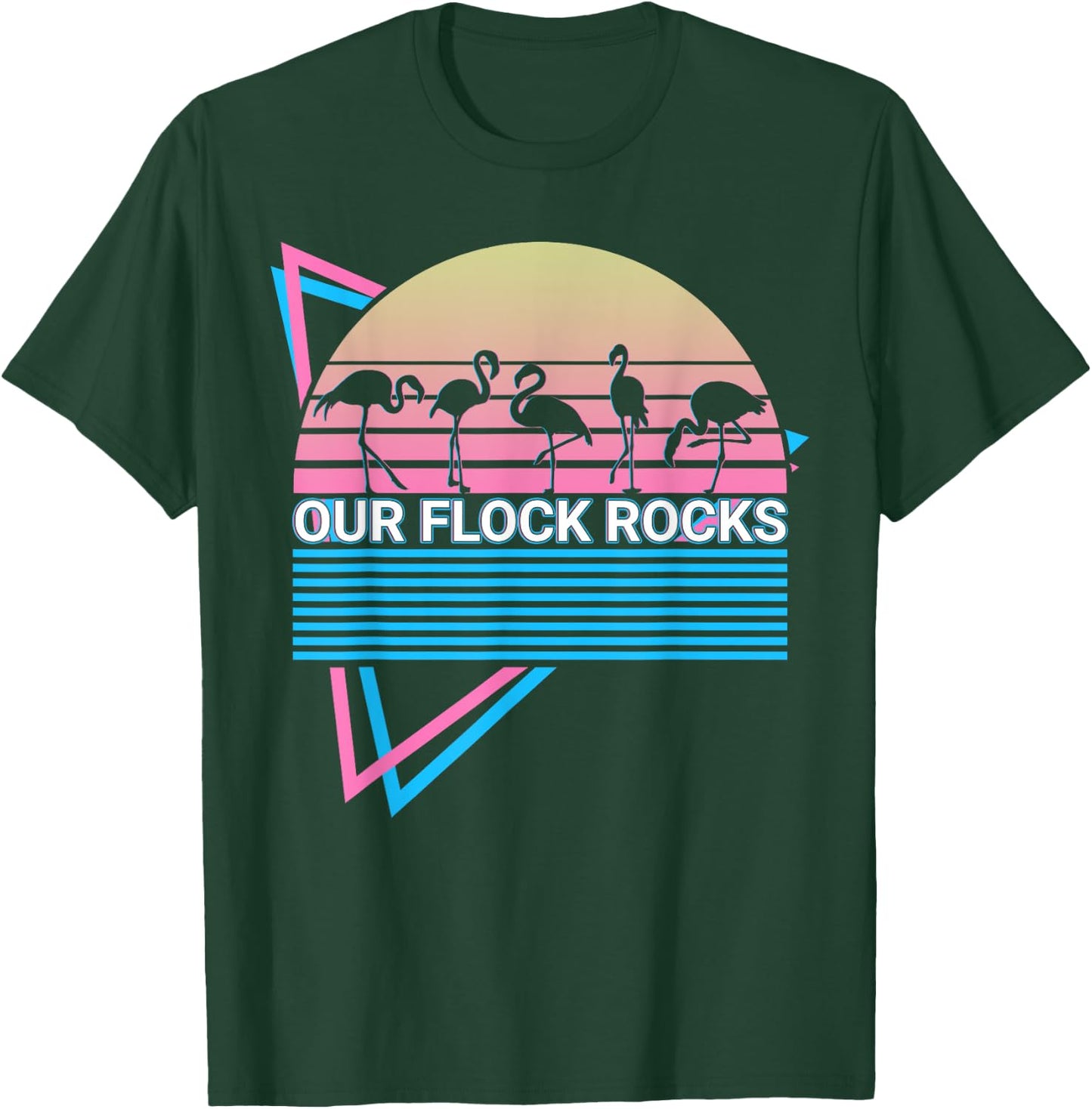 Funny Flamingo Retro Our Flock Rocks T-Shirt - T-Shirt | Forest
