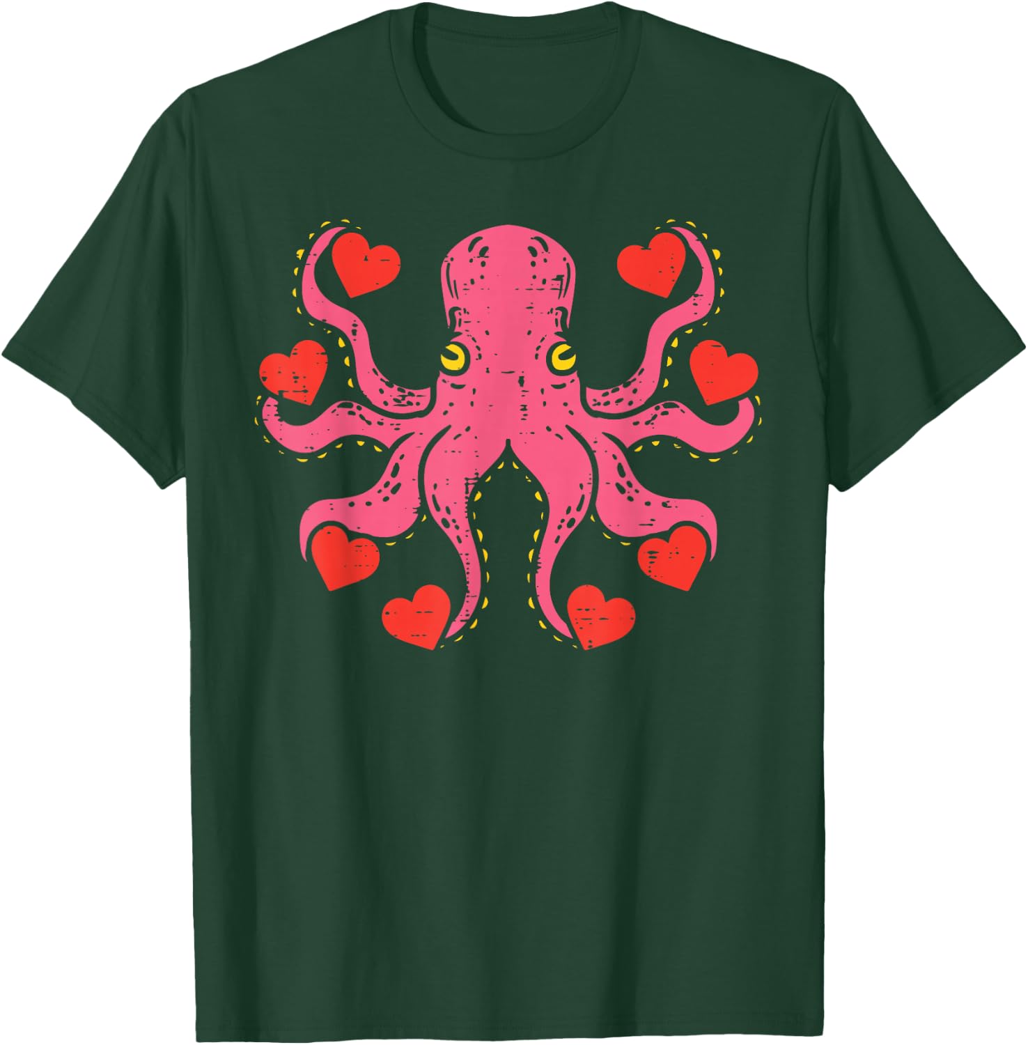 Valentines Day Octopus Hearts Funny Animal Men Women Kids T-Shirt - T-Shirt | Forest
