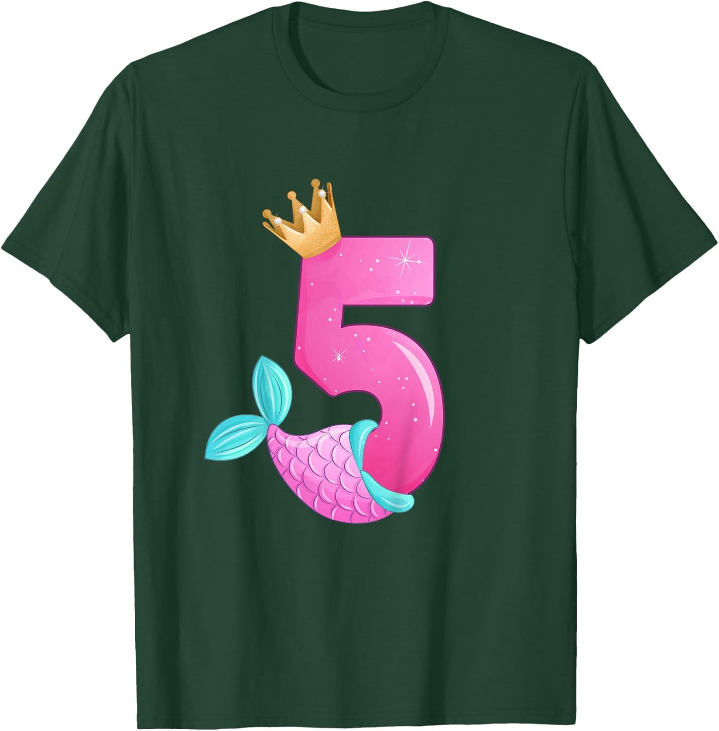 Birthday Girl 5 years old, Mermaid Fin, Number 5 T-Shirt - T-Shirt | Forest