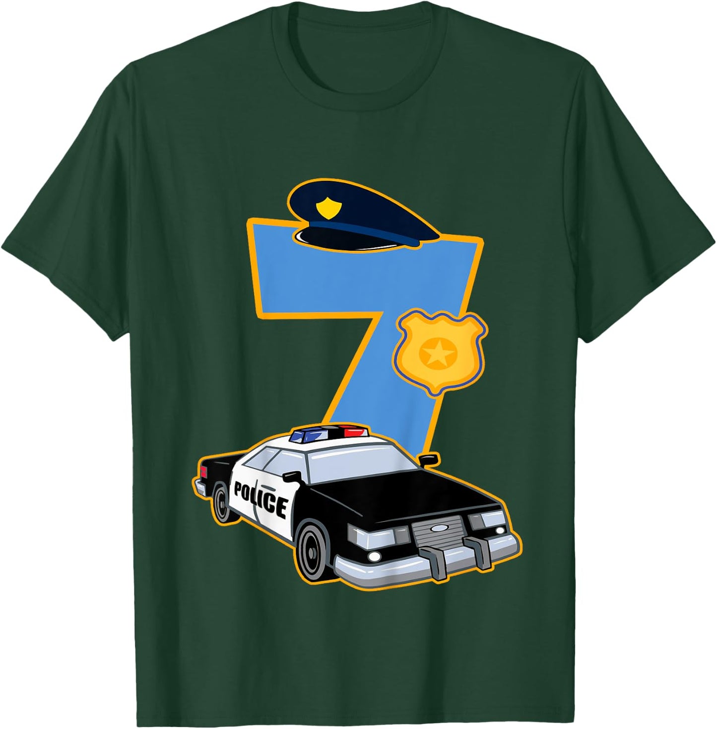 Kids 7th Birthday Police 7 Years Old Officer Car Costume T-Shirt - T-Shirt | Forest