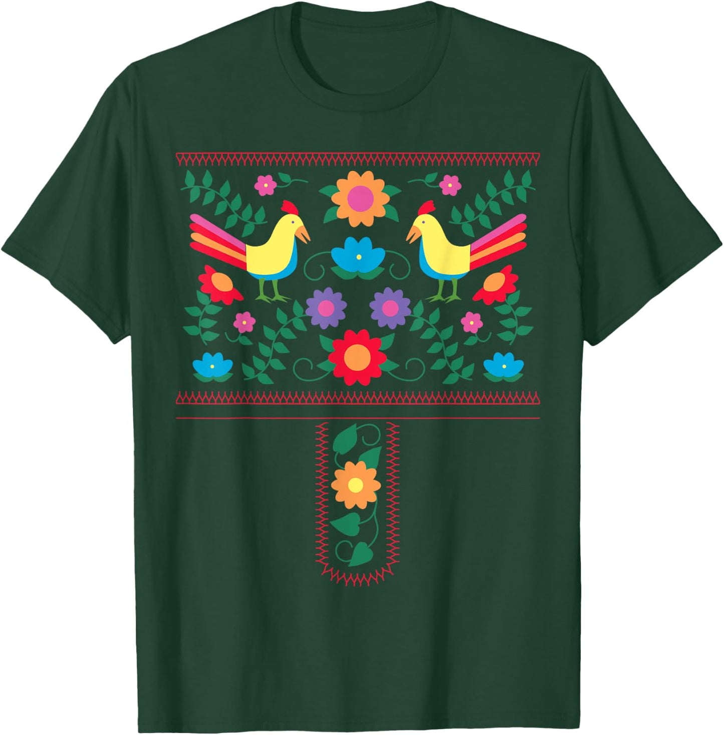 Bright Color Traditional Mexican Flowers and Birds T-Shirt - T-Shirt | Forest