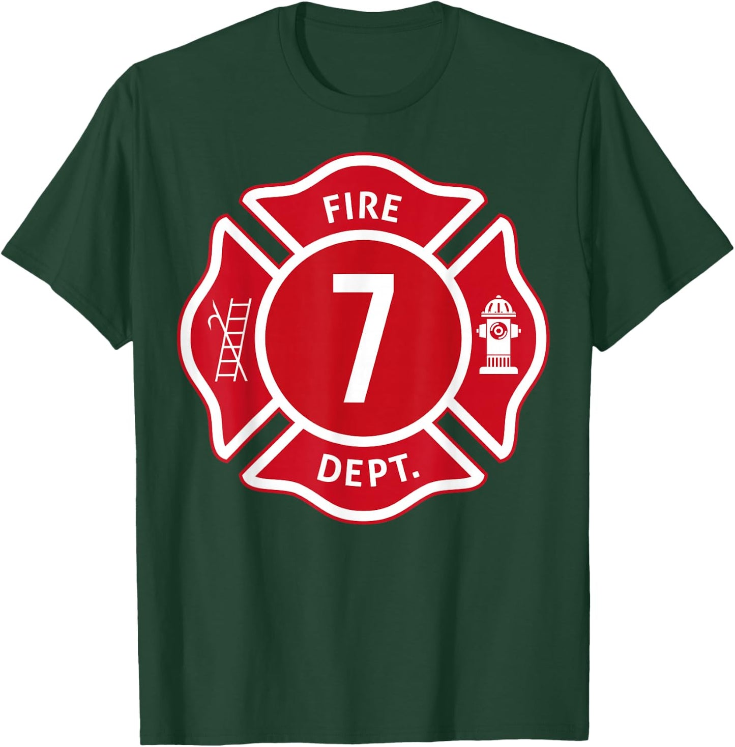 Kids Fire Truck 7th Birthday Boy Firefighter 7 Year Old T-Shirt - T-Shirt | Forest