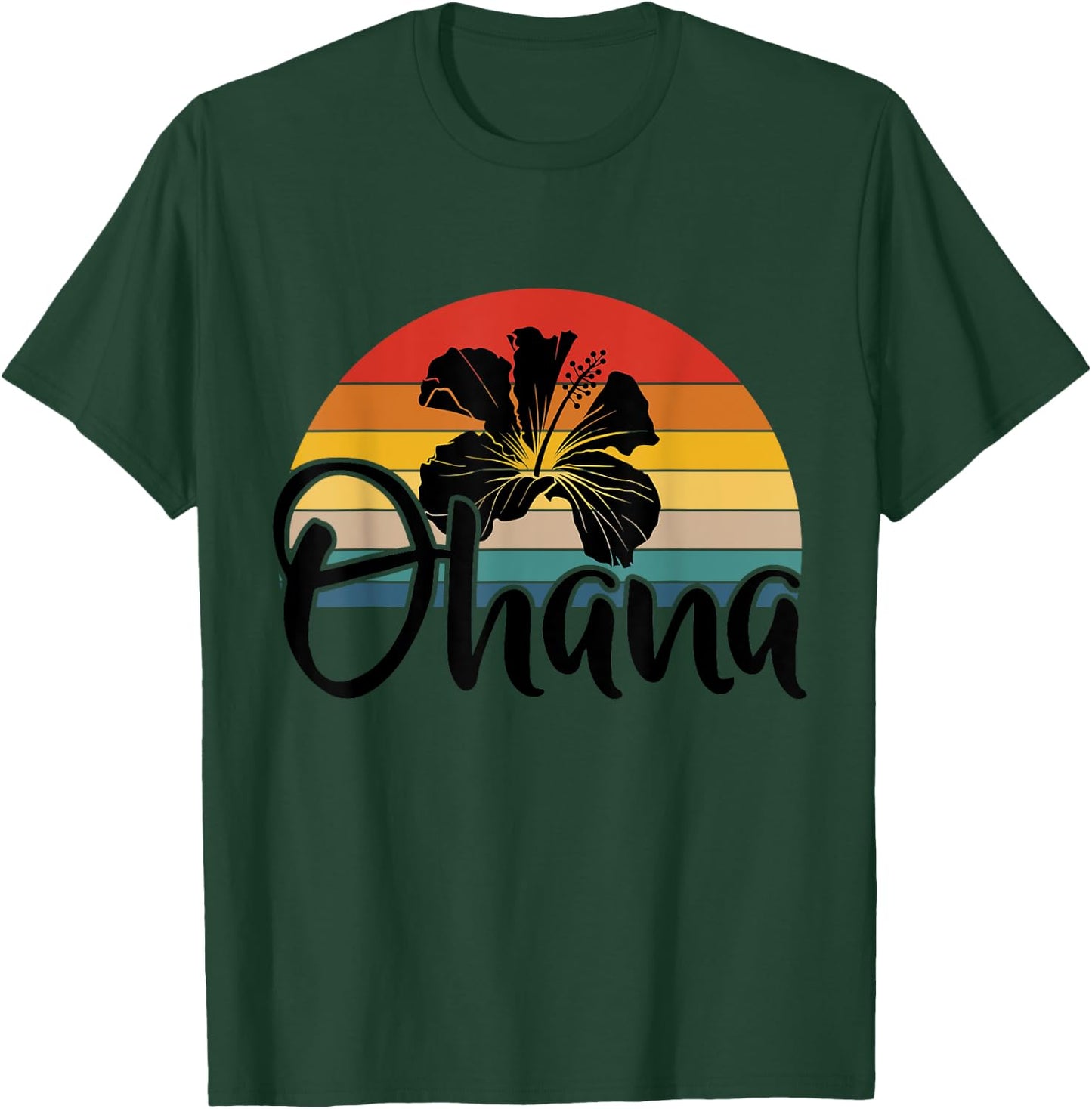 70s Retro Ohana Hawaii Hibiscus Flower Family Holiday T-Shirt - T-Shirt | Forest