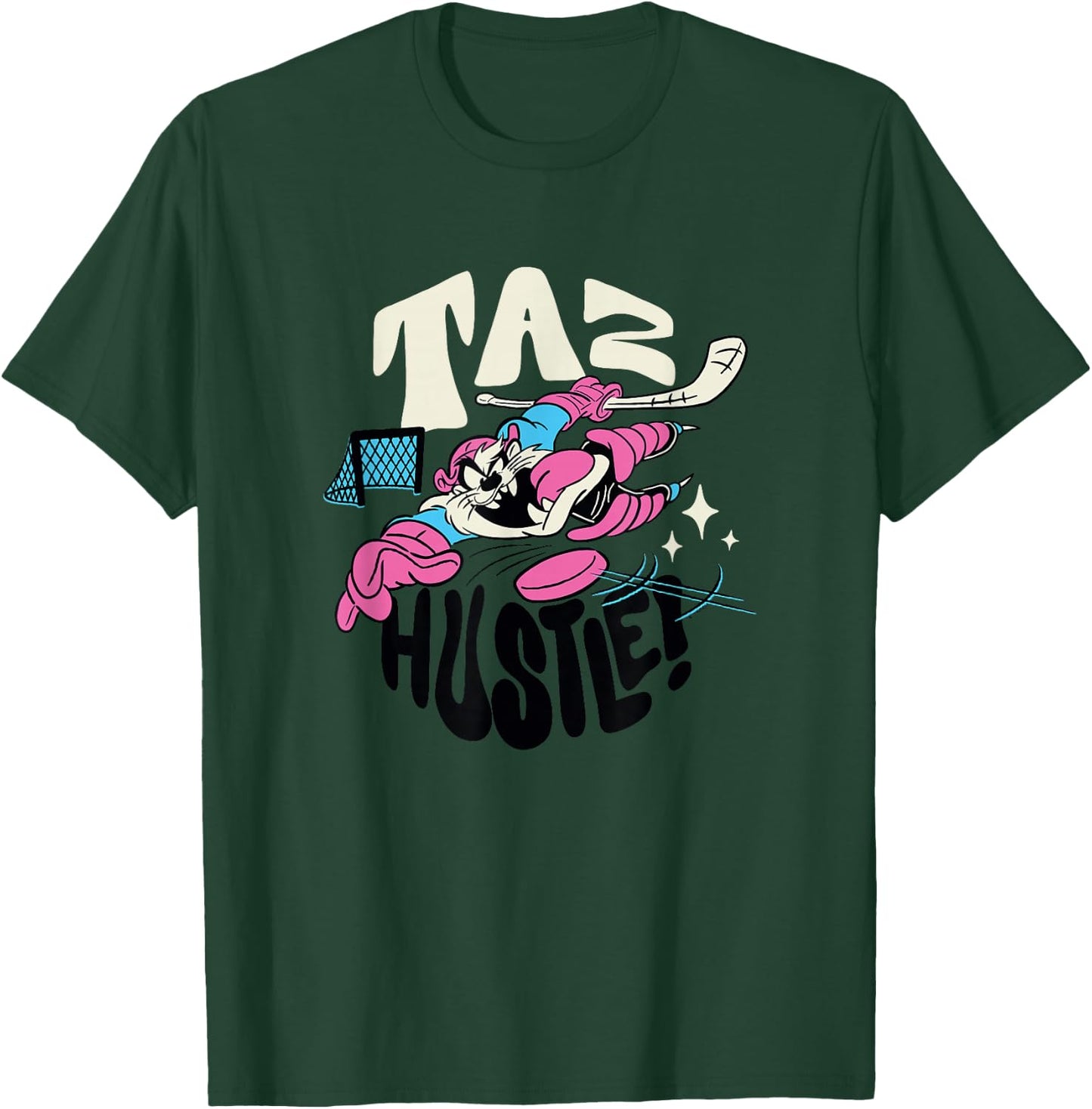 Looney Tunes Tasmanian Devil Retro Vintage Hockey Hustle T-Shirt - T-Shirt | Forest