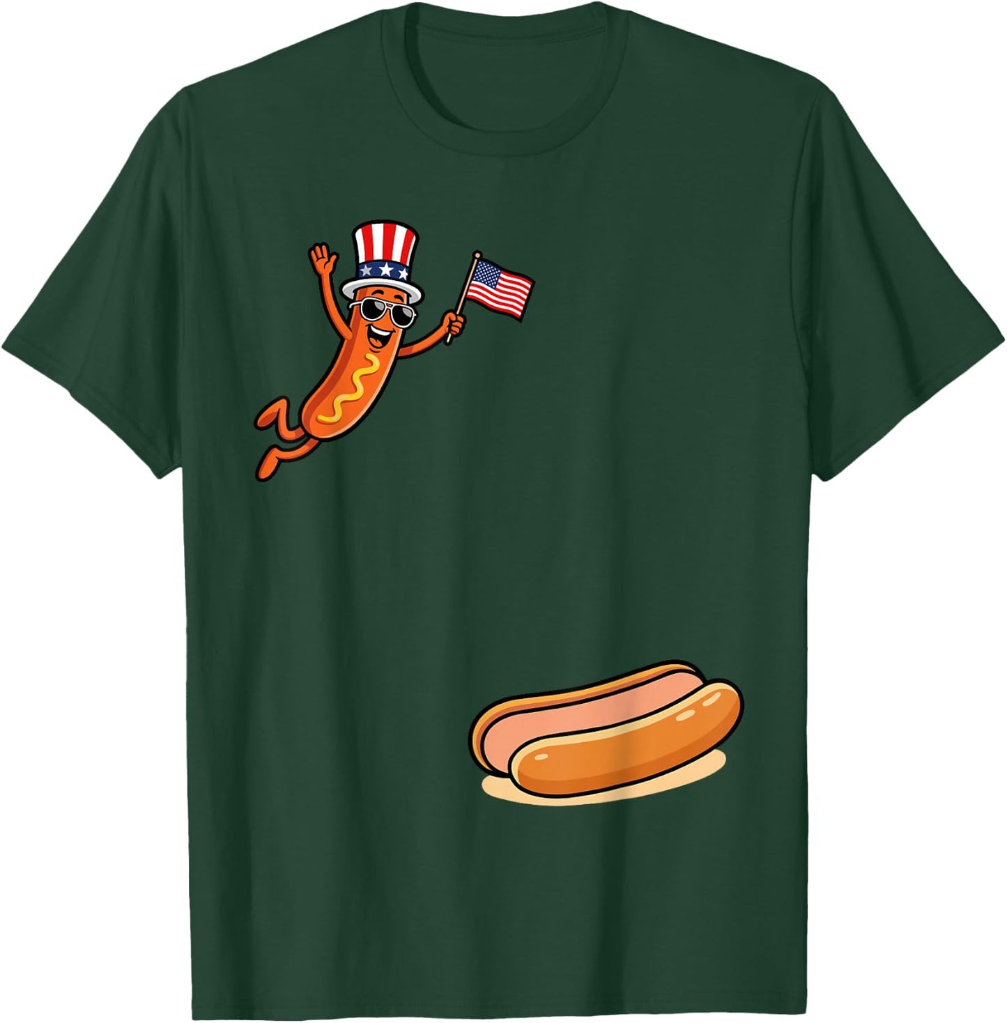 Hotdog Freedom Dive Funny Uncle Sam Hot Dog Jumping Into Bun T-Shirt - T-Shirt | Forest