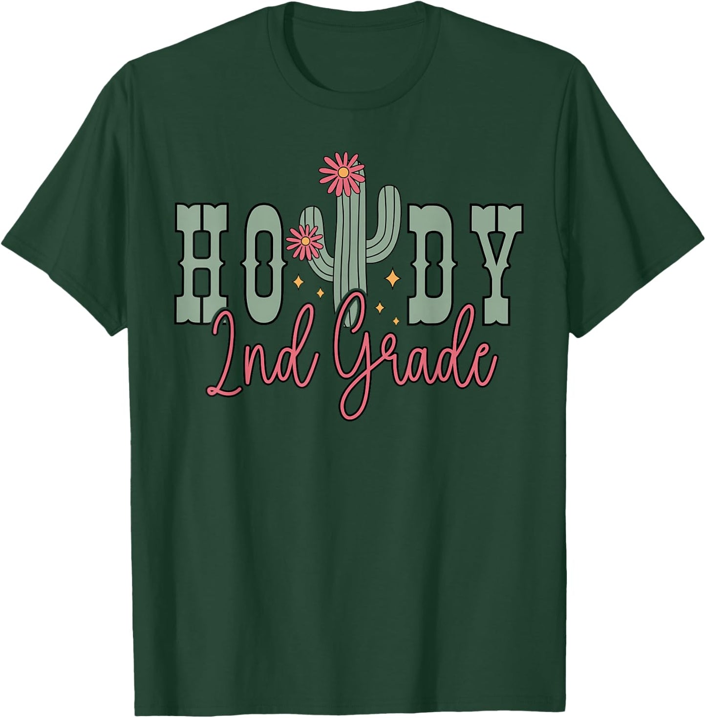 Howdy 2nd Grade Cactus Western Second Grade Teacher Kids T-Shirt - T-Shirt | Forest