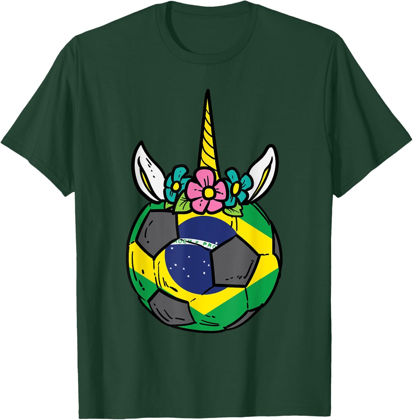 Unicorn Head Brazil Flag Brazilian Soccer Girls Kids Toddler T-Shirt - T-Shirt | Forest