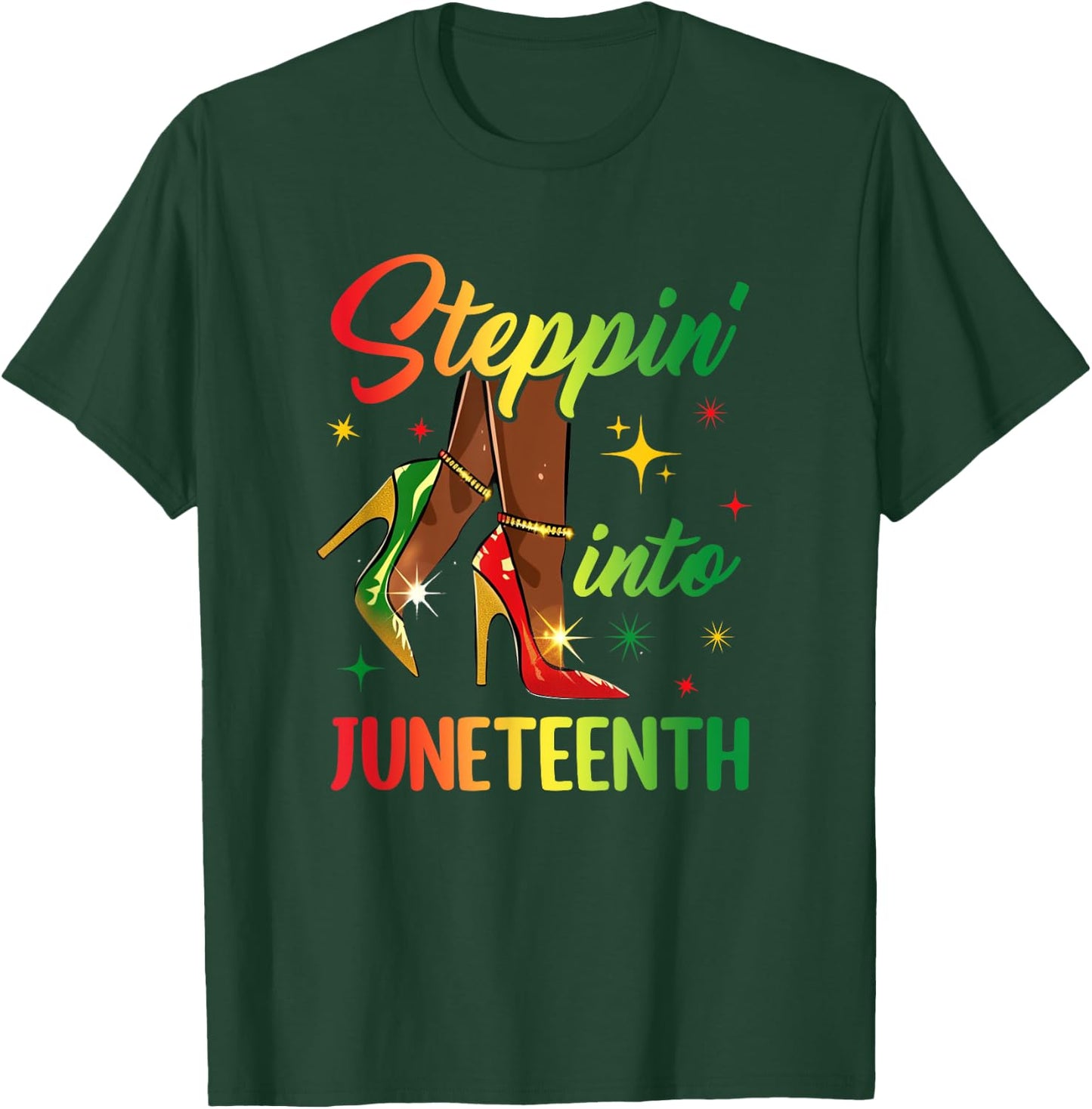 Afro Woman High Heels Black Girl Stepping Into Juneteenth T-Shirt - T-Shirt | Forest