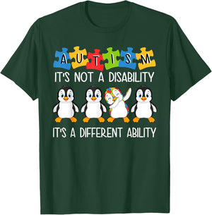 Penguin Autism Is Not A Disability It's A Different Ability T-Shirt - T-Shirt | Forest