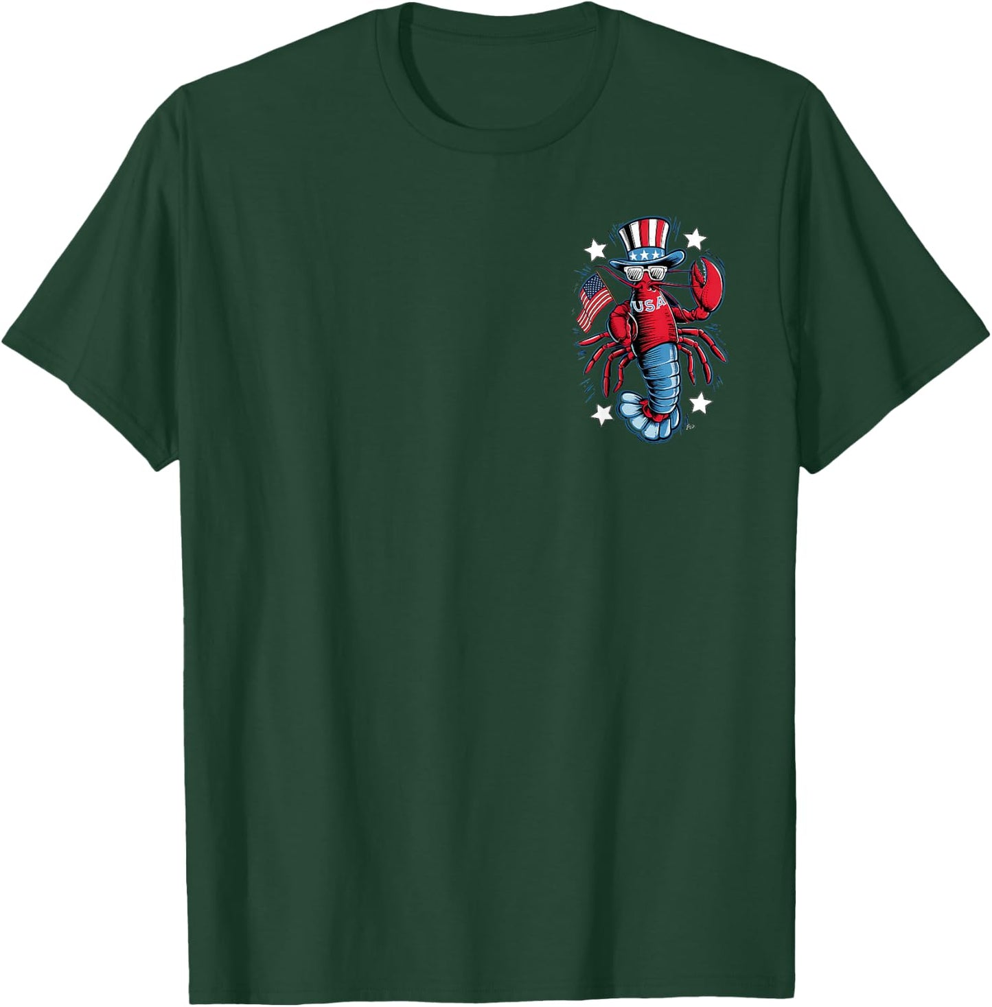 Pocket & Back Salty USA Beachwear July 4th Vintage Lobster T-Shirt - T-Shirt | Forest