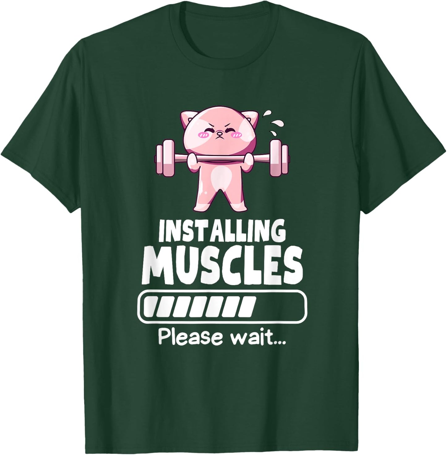 Installing Muscles Funny Weightlifting Cat Gym Humor Men Women T-Shirt - T-Shirt | Forest