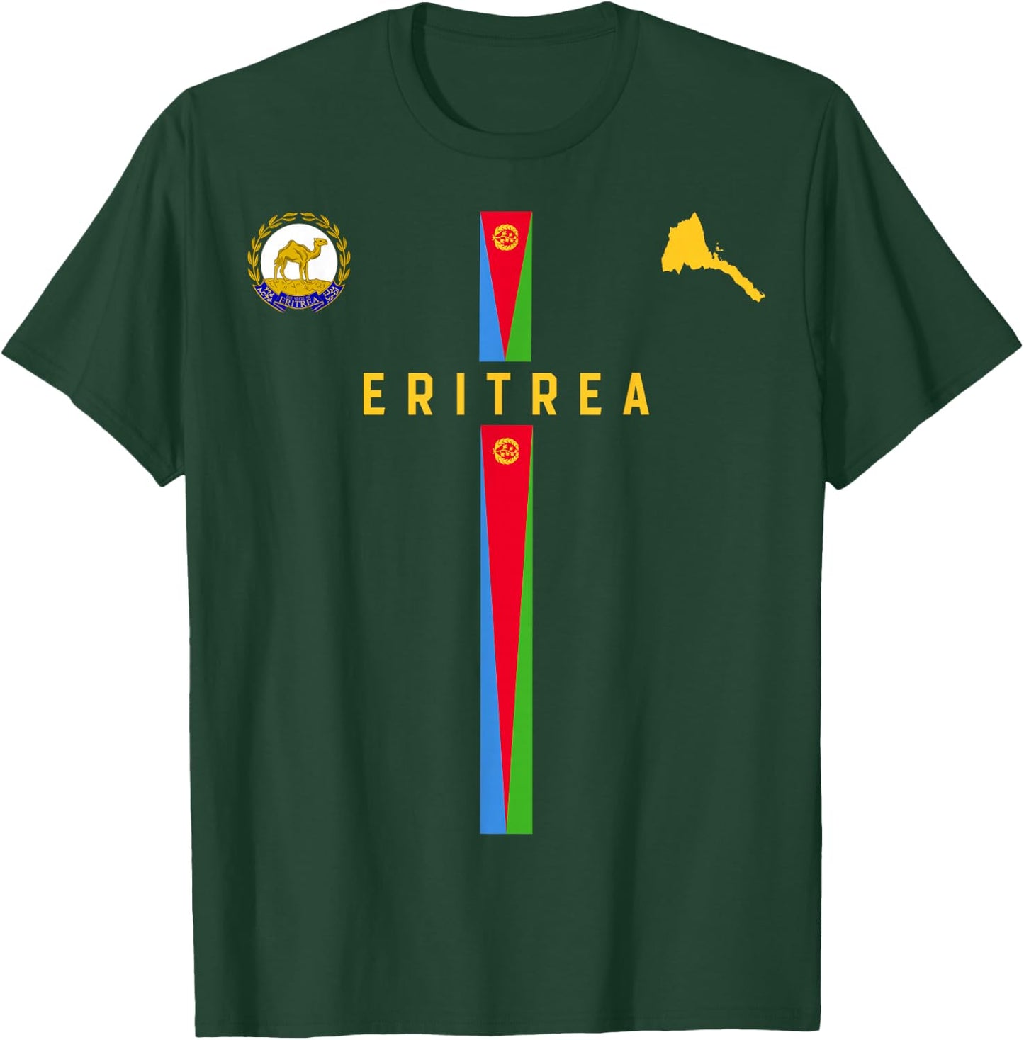Flag of Eritrea, map silhouette of Eritrea, national emblem , Black, S T-Shirt - T-Shirt | Forest