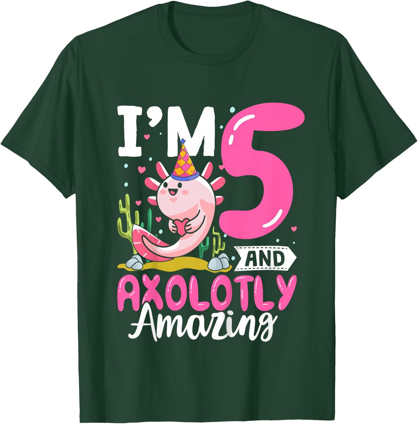 5th Birthday Shirt Girl Axolotl Kids Five Year Old Birthday T-Shirt - T-Shirt | Forest