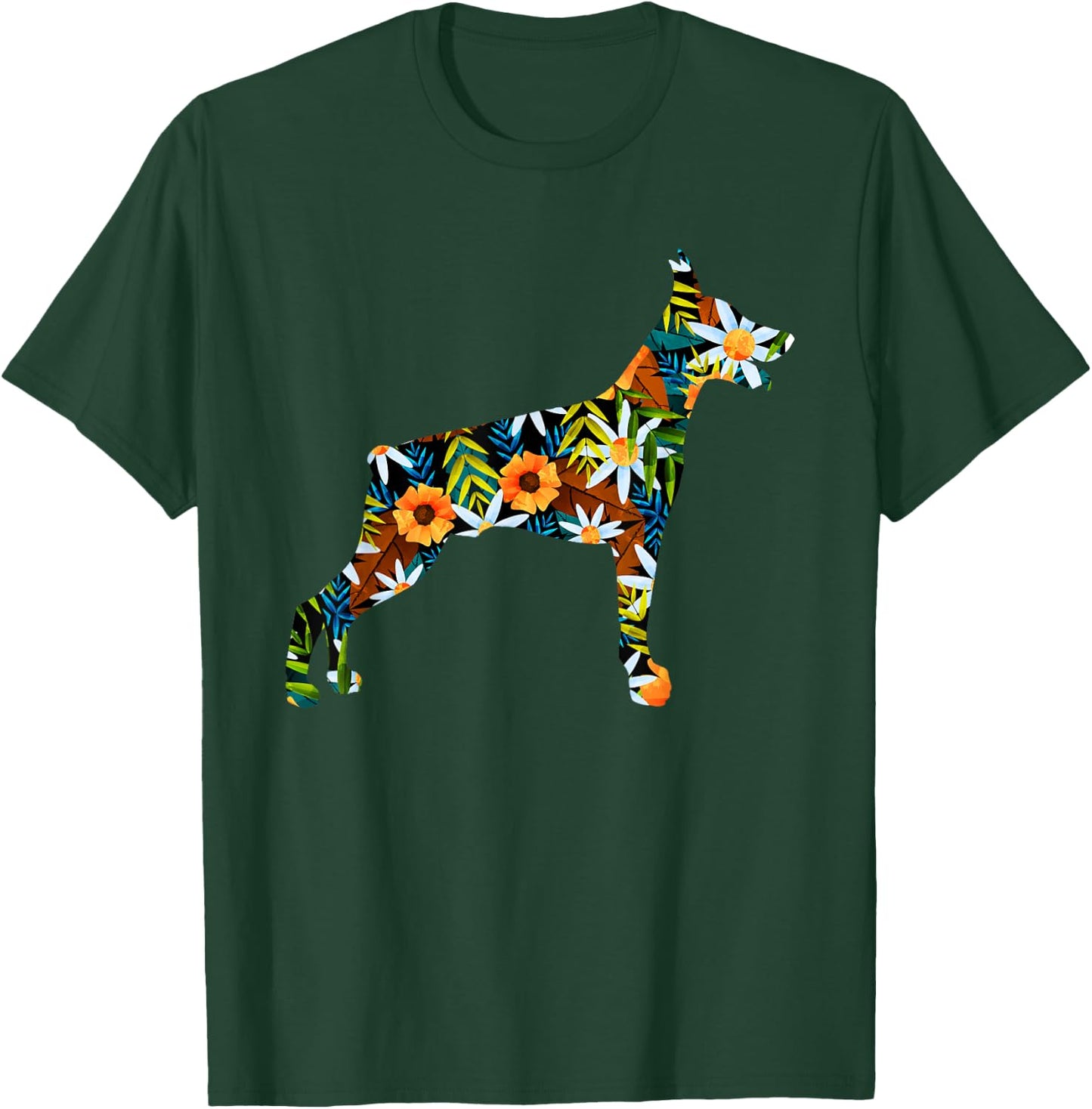 Funny Doberman Art Women Floral Doberman Pinscher T-Shirt - T-Shirt | Forest