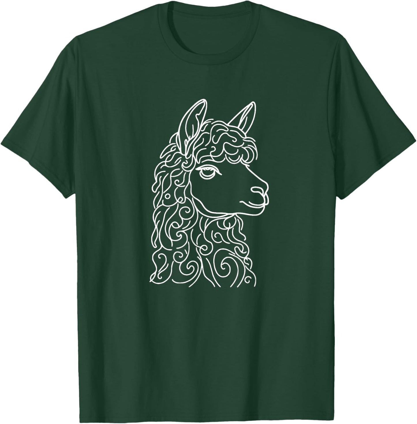 Alpaca Face Graphic Llama Line Art Design And Men T-Shirt - T-Shirt | Forest