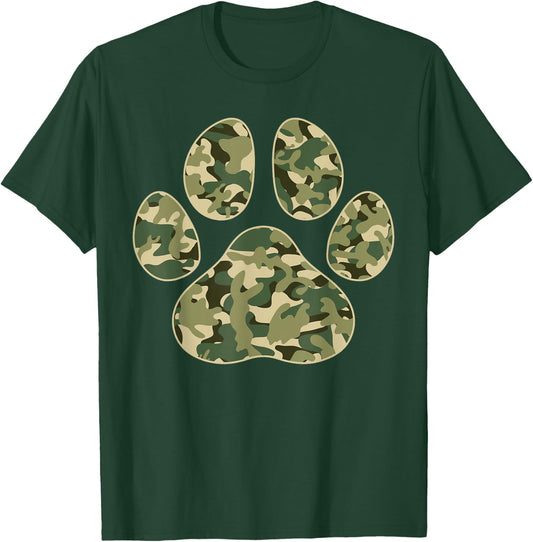 Cute Camo Paw Print Pet Owner Camouflage Paw Print Dog Lover T-Shirt - T-Shirt | Forest