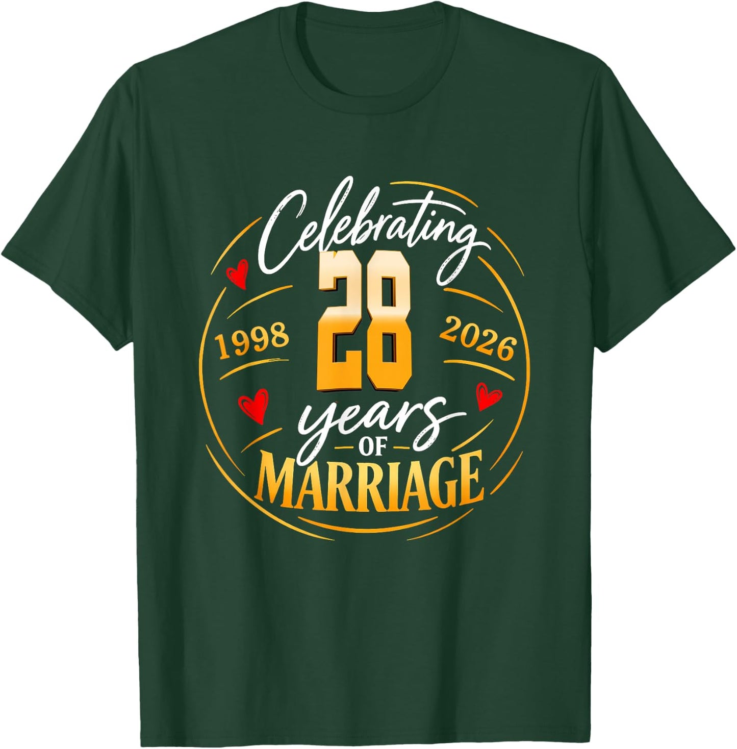1998 28th 28 Years of Marriage Wedding Anniversary Couples T-Shirt - T-Shirt | Forest
