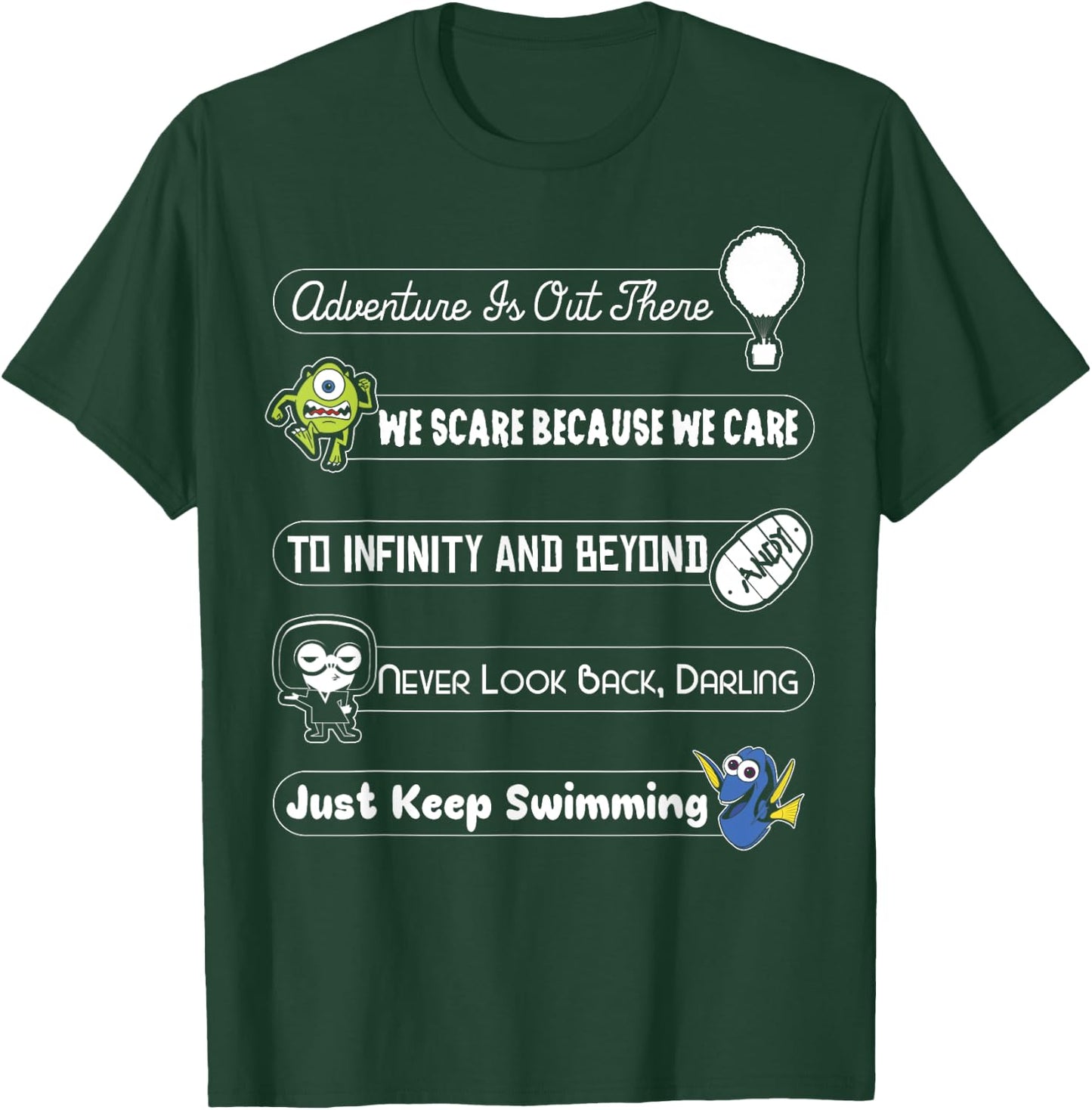 Disney Pixar Collection Iconic Character Slogan Text Stack T-Shirt - T-Shirt | Forest