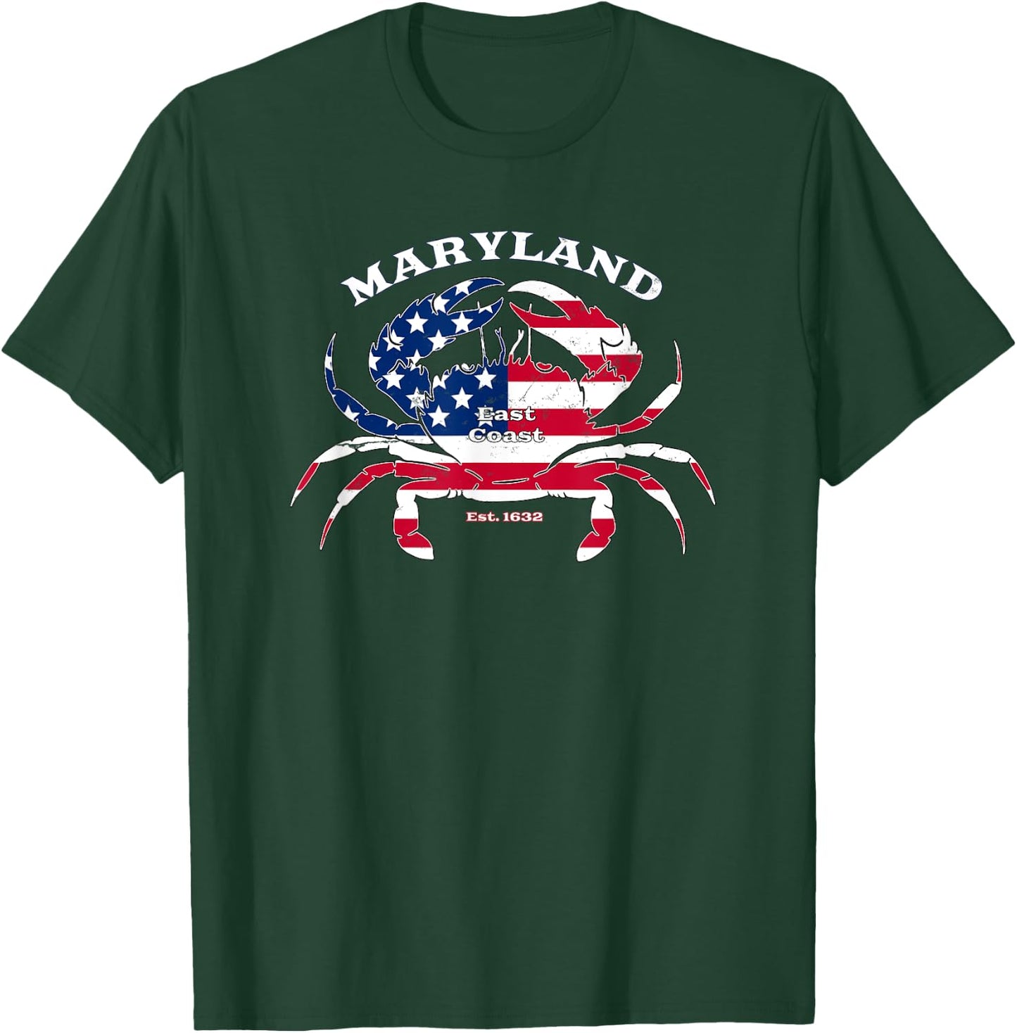 Blue Crab Maryland Novelty Patriotic USA American Flag Pride T-Shirt - T-Shirt | Forest