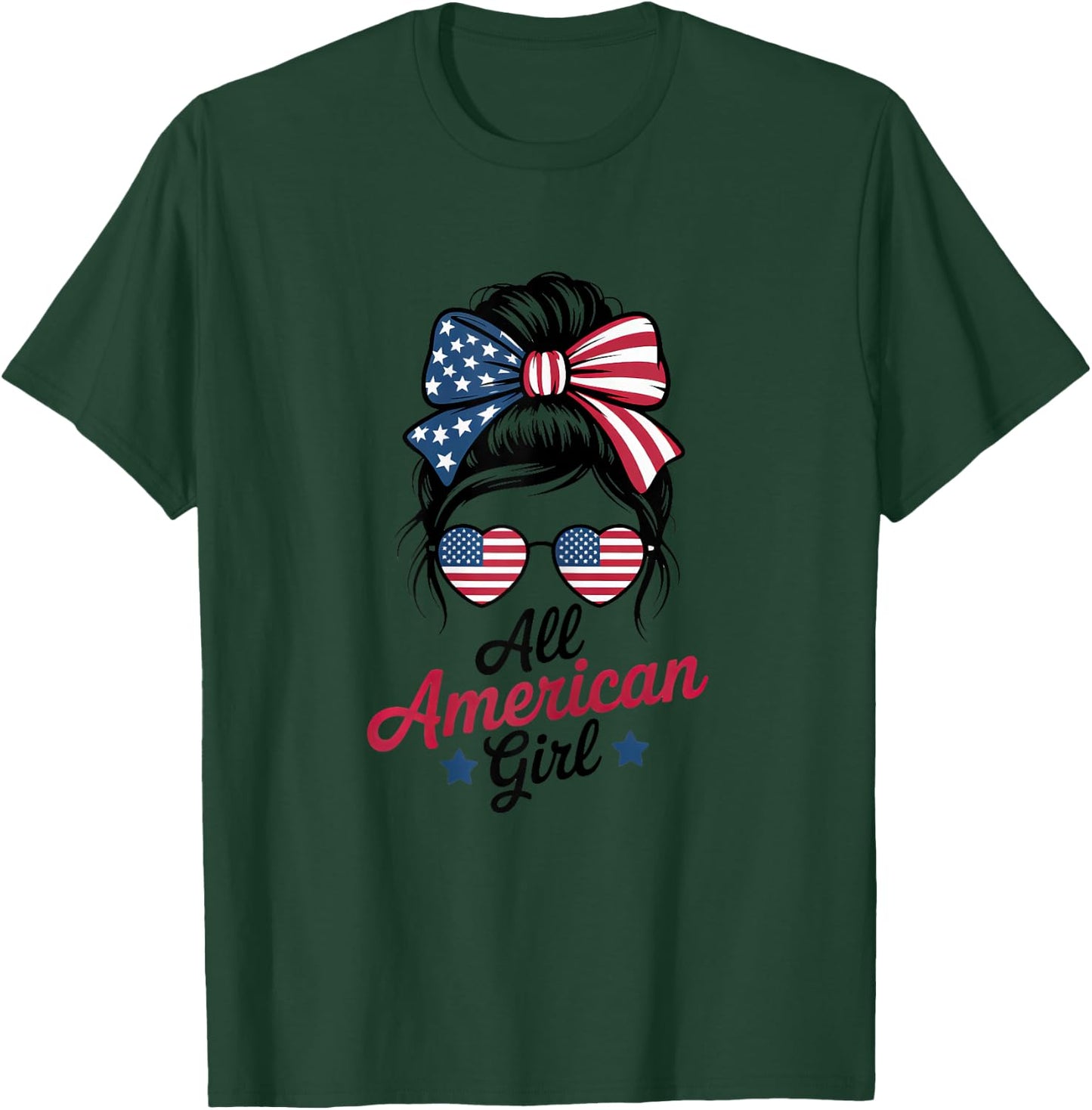 All American Girl Patriot USA Flag 4th July Women Kids Girls T-Shirt - T-Shirt | Forest