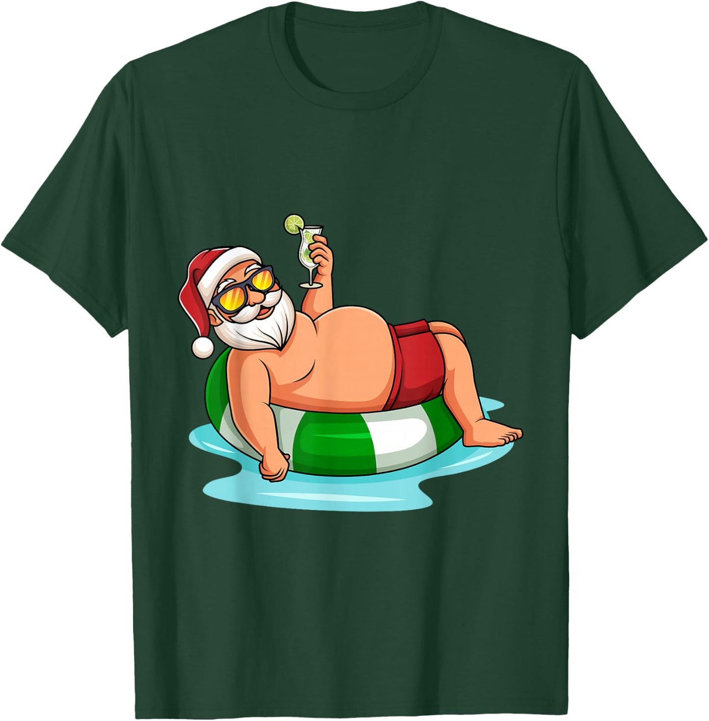 Funny Christmas in July Summer Pool Float Santa Xmas Adult T-Shirt - T-Shirt | Forest