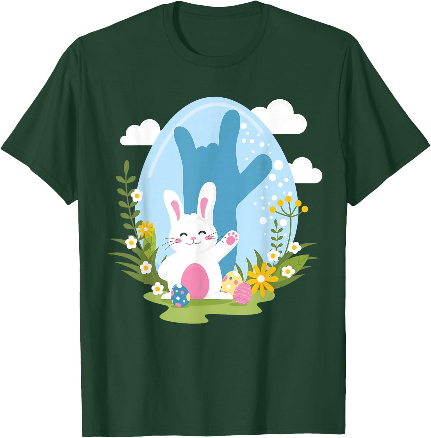 ASL Easter Bunny Reflection I Love You Hand Sign Language T-Shirt - T-Shirt | Forest