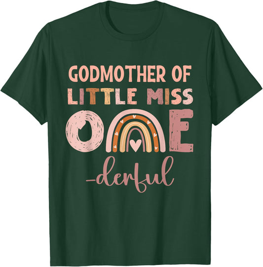 Miss Onederful Girl's 1st Birthday Cute Boho Godmother T-Shirt - T-Shirt | Forest