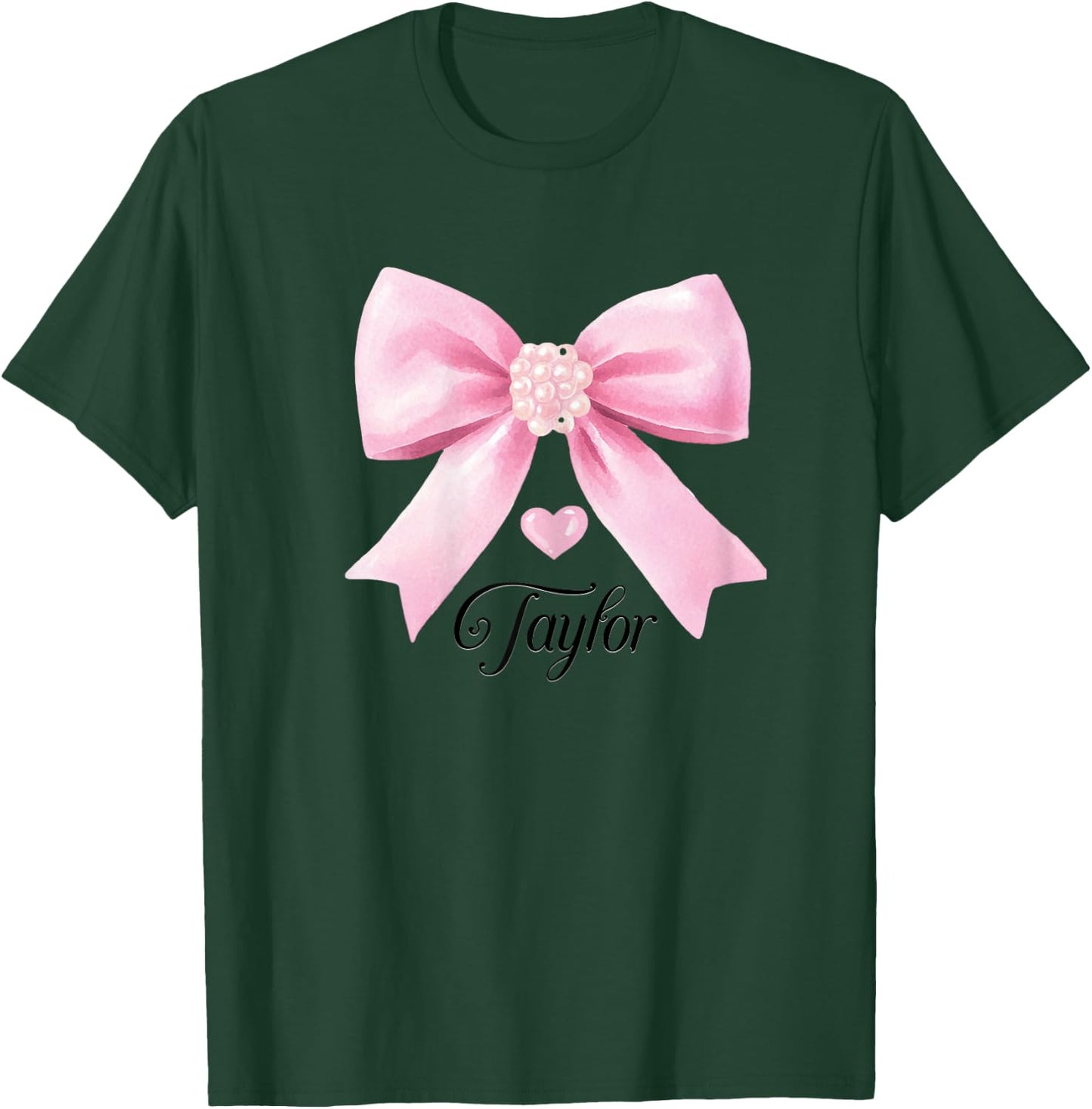 Cute Taylor Name Teen Girls Women Heart Pink Bow , grey, Female X-Small T-Shirt - T-Shirt | Forest